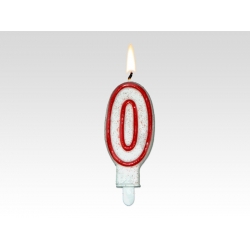 Świeczka cyferka czerwona "0"