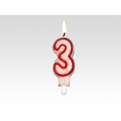 Świeczka cyferka czerwona "3"