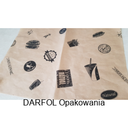 Papier pakowy brązowy z nadrukiem "Burger" w arkuszu foliowany PE 30/40cm